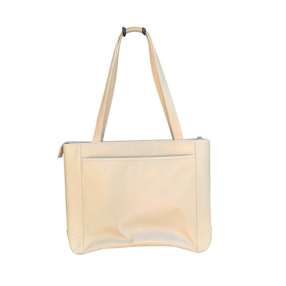 Levenger Beige Faux Leather Tote Bag Laptop Shoulder Bag Organizer Bag